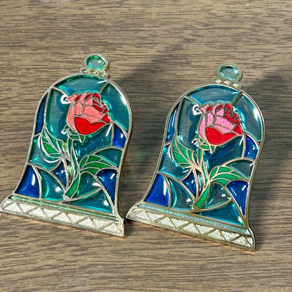 Disney Jewelry - Disney Enchanted Rose Pin Unisex OS Teal Stained Glass Beauty and the Beast Set